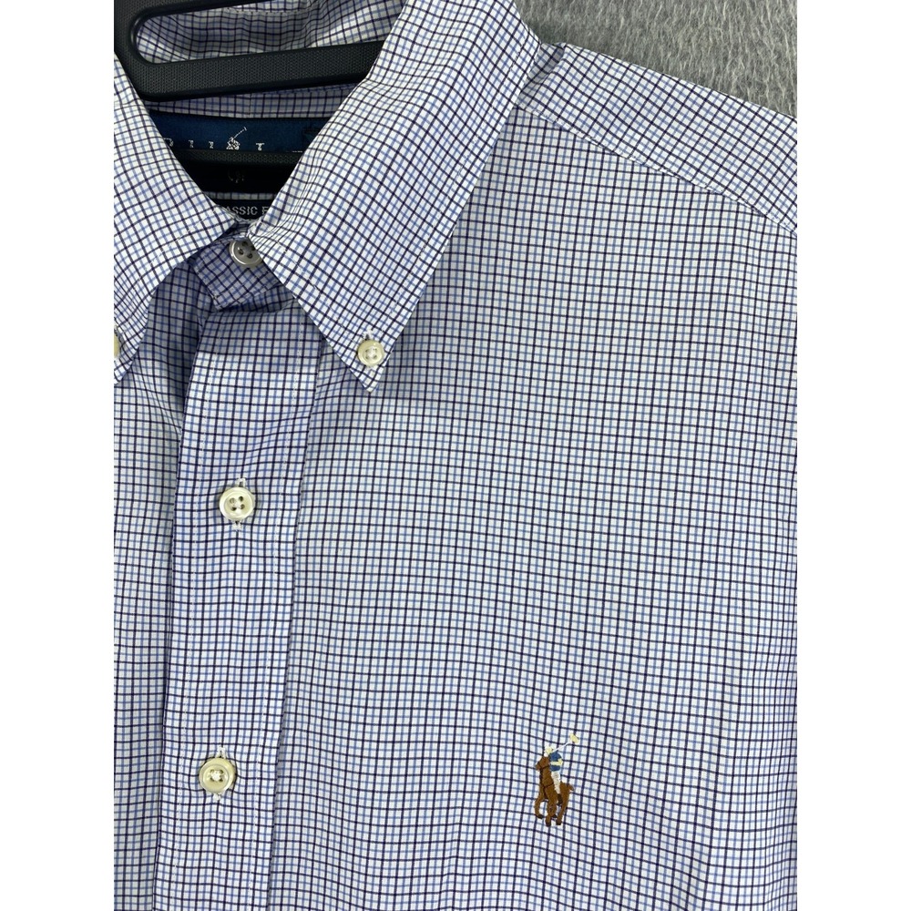 Ralph Lauren Shirt Mens Large Blue Check Classic Fit Gingham Button Down Dress
